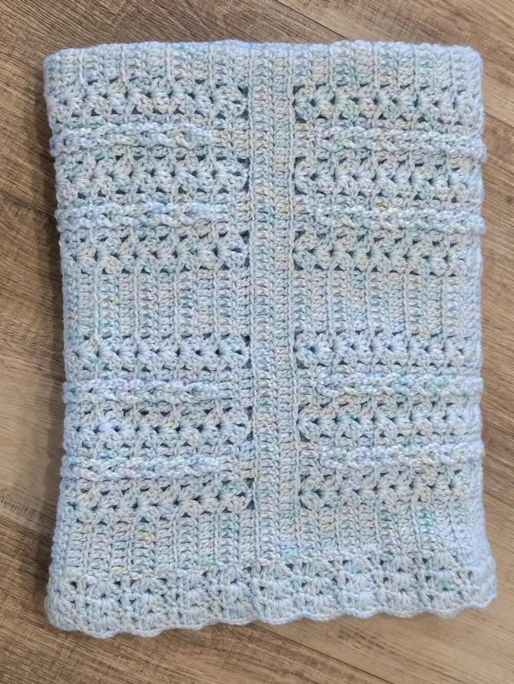 Handmade Crocheted Baby Blanket Afghan Pastel Blue Green Variegated 26x40